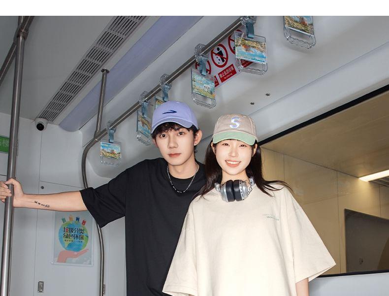 Short-Sleeve Crew Neck Lettering Oversized T-Shirt Product Image