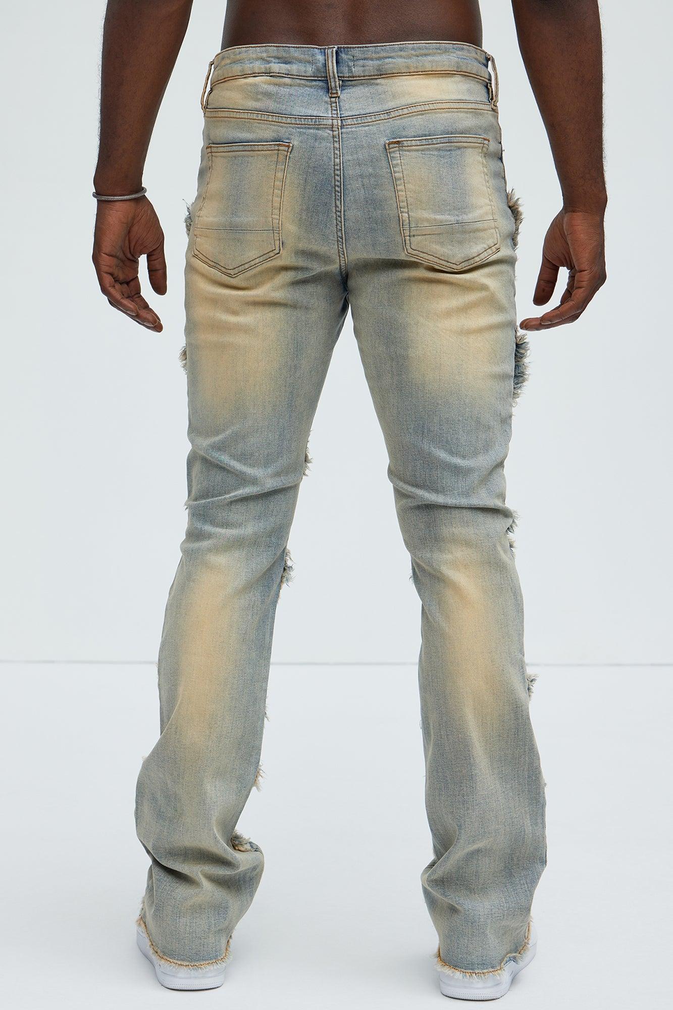 Slanted Fray Stacked Skinny Flare Jeans - Vintage Wash Product Image