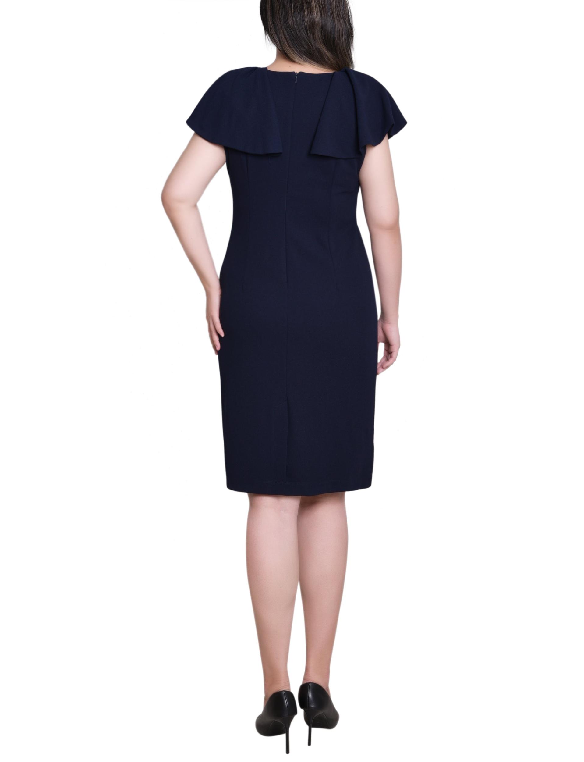 Navy Flutter Sleeve Sheath Dress Product Image