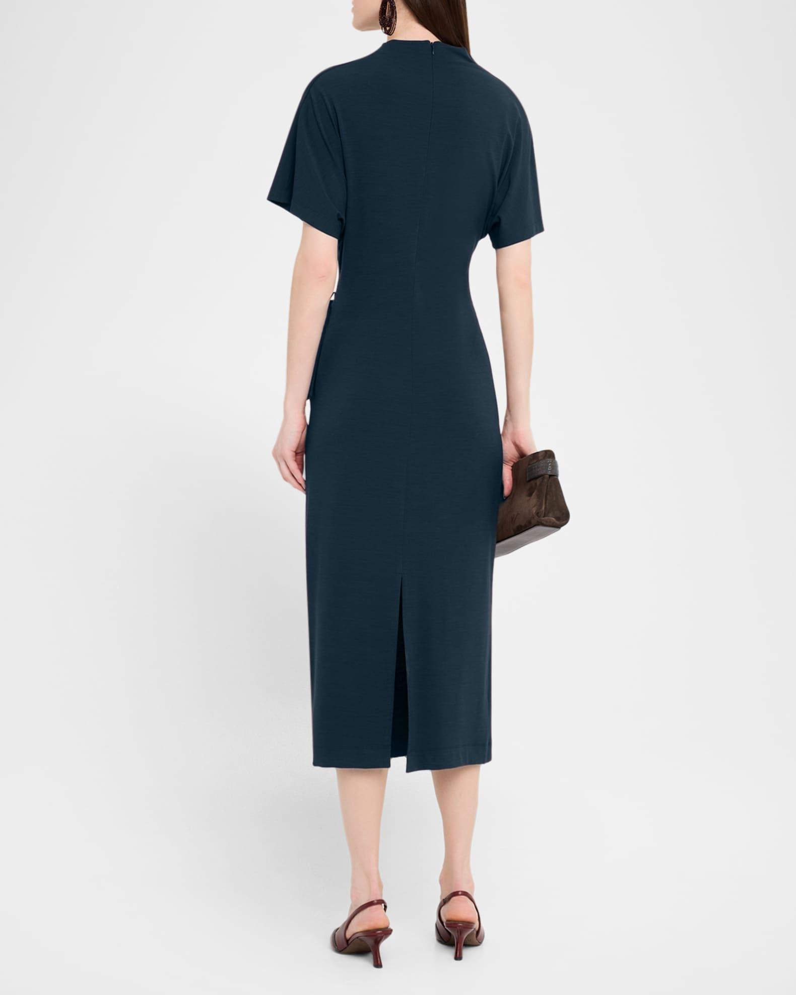 Drape Short-Sleeve Wool Jersey Midi Wrap Dress Product Image