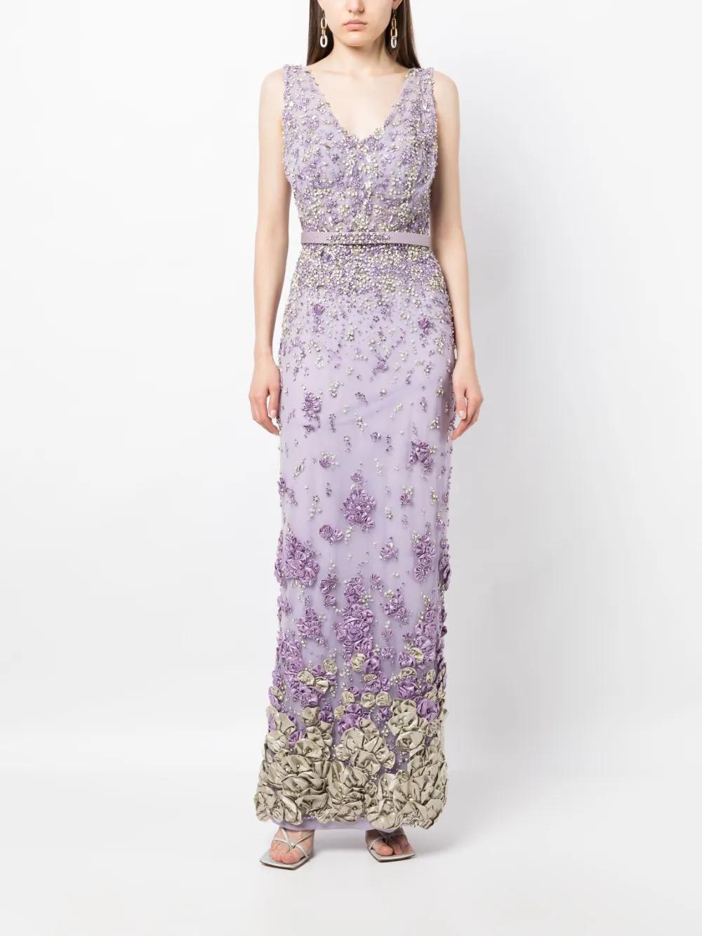 beaded tulle long dress Product Image