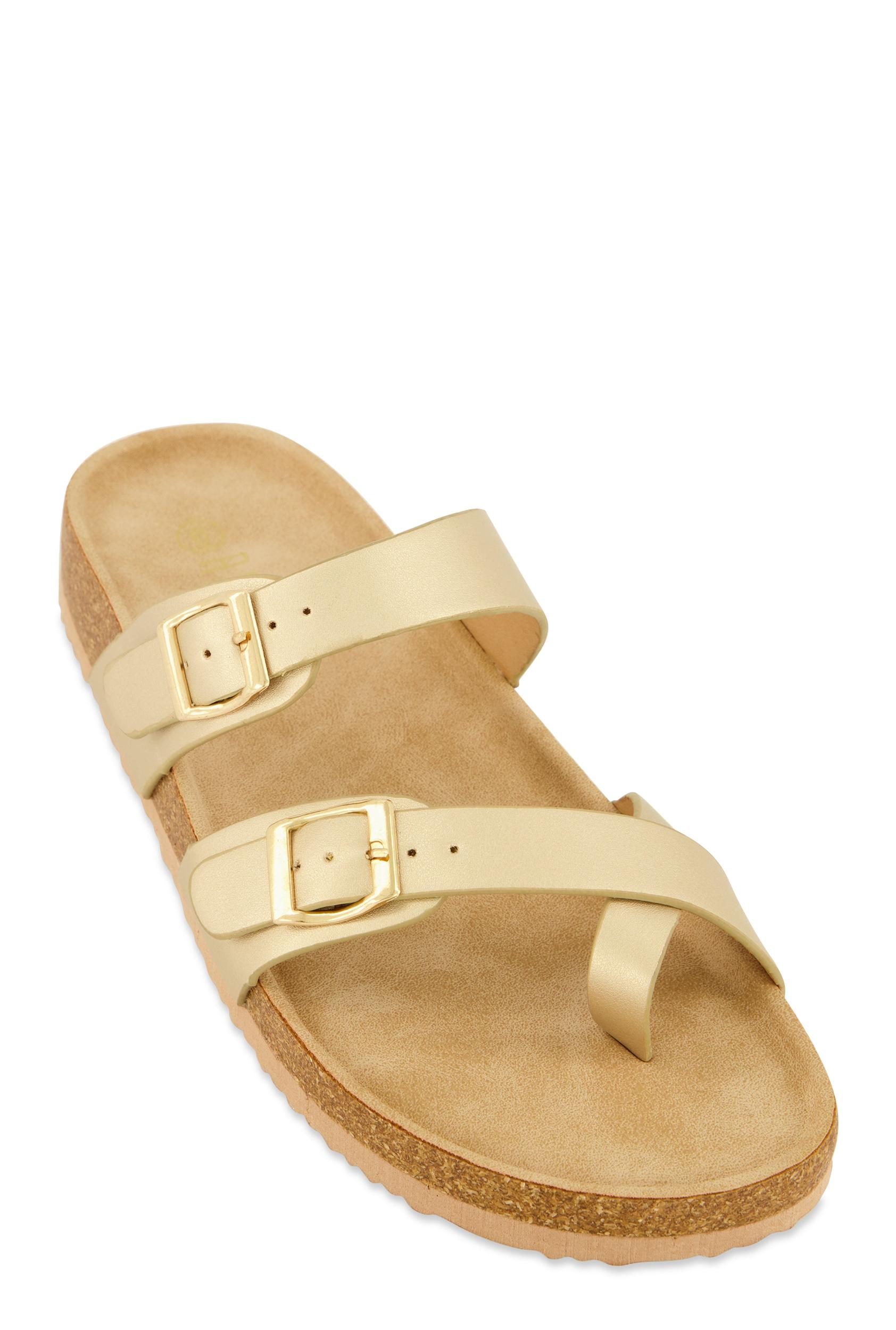 Womens Double Buckle Toe Loop Footbed Sandals Product Image