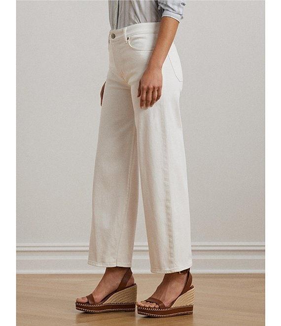 Lauren Ralph Lauren Stretch Denim High Rise Wide Leg Cropped Jeans Product Image