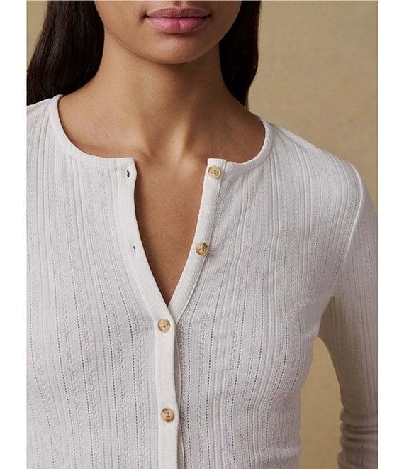 Faherty Pointelle Knit Crew Neck Long Sleeve Top Product Image
