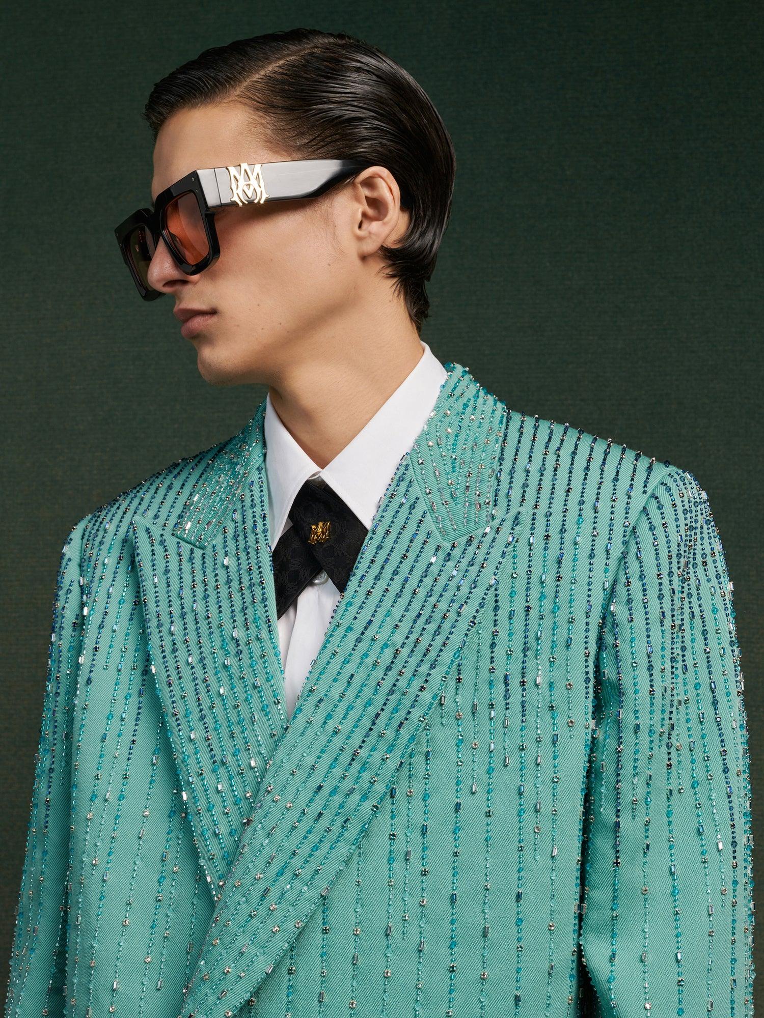 CRYSTAL STRIPE DOUBLE-BREASTED BLAZER - Marine Male Product Image