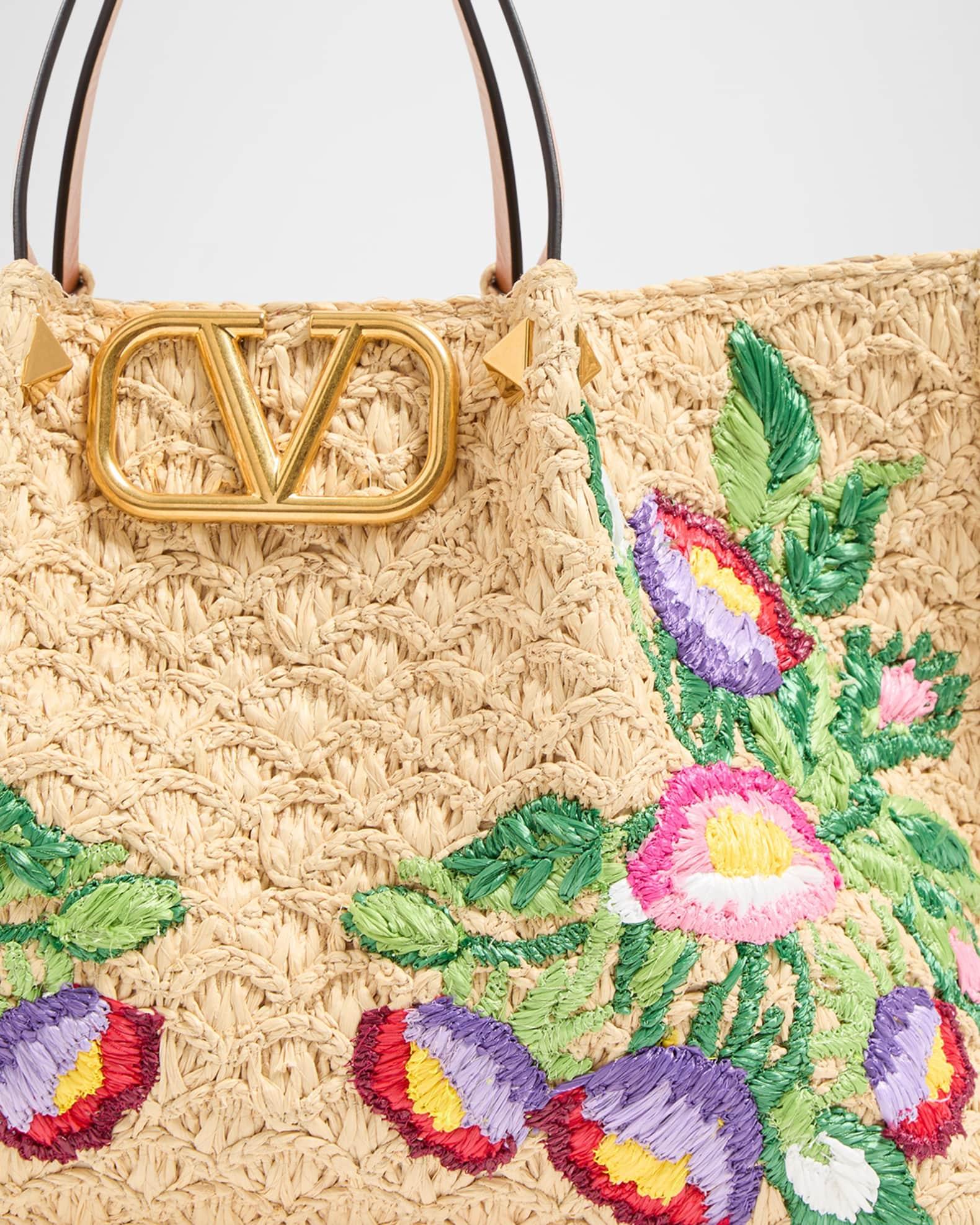 Floral Embroidered Raffia Medium Shopping Tote Bag Product Image