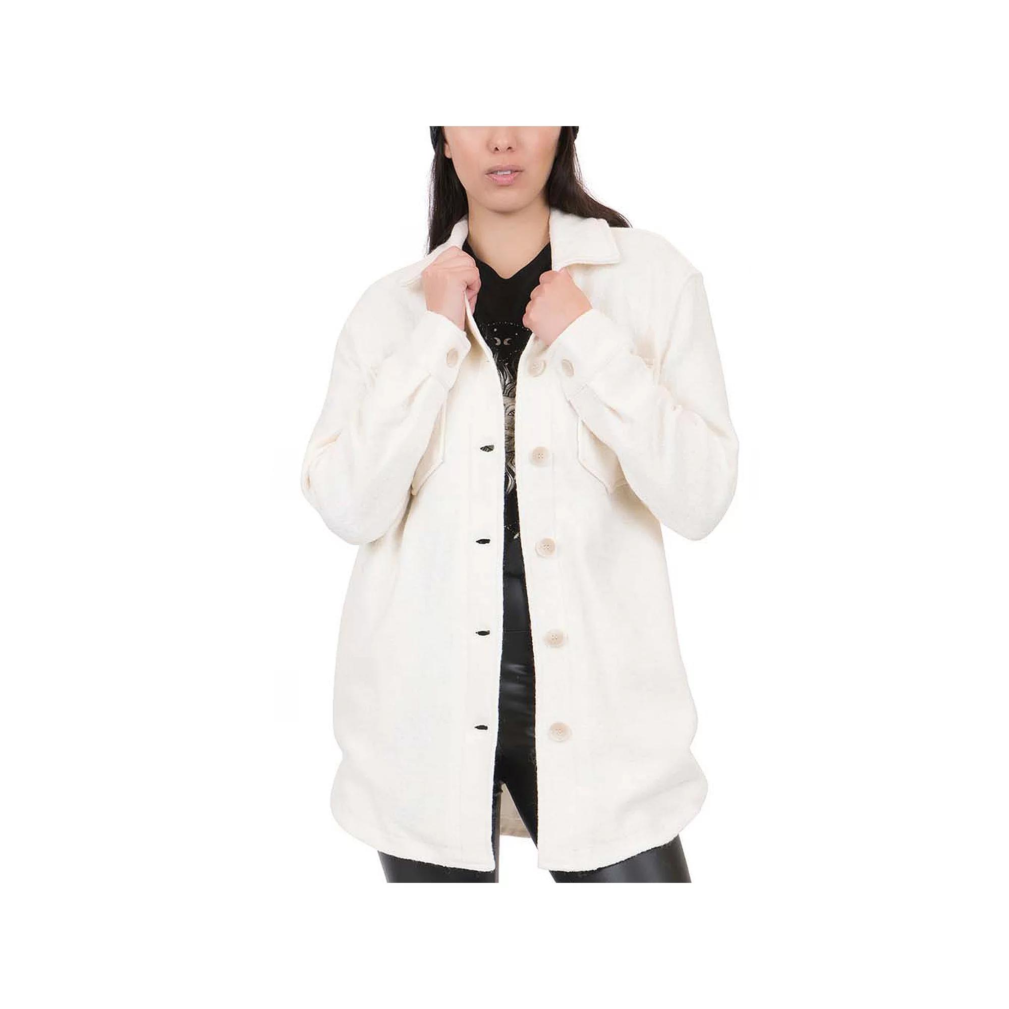 Junior's Coffee Shop Faux Wool Shacket, Women's, Size: Medium, Ivory Product Image