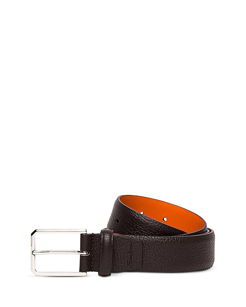 Mens Rectangle Buckle Grained Leather Belt Product Image