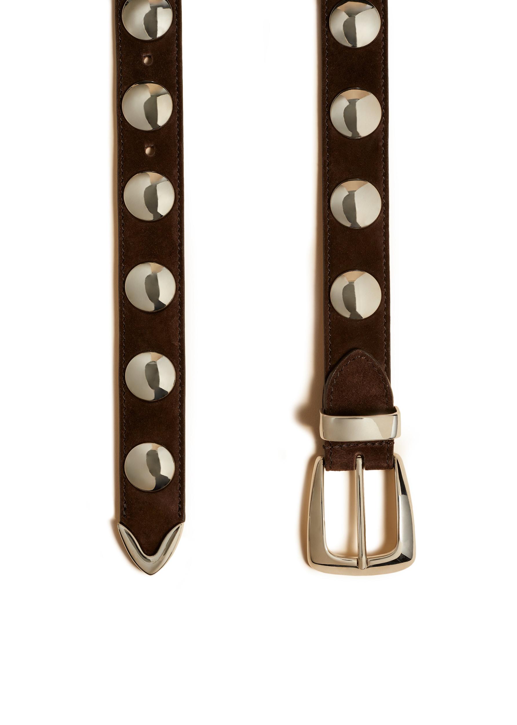 Benny Belt with Studs in Coffee Suede and Silver Product Image