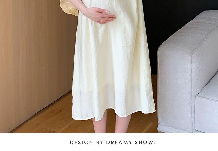 Maternity Cold Shoulder Short Sleeve A-Line Midi Dress Product Image