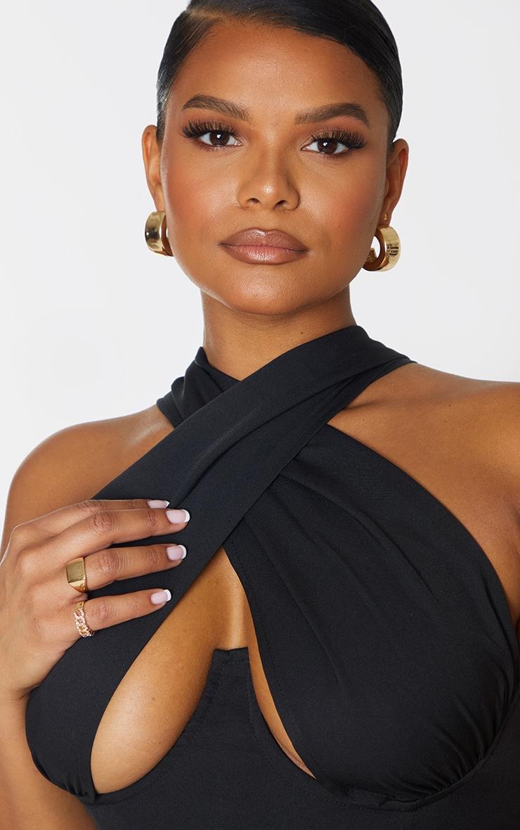 Plus Black Woven Cross Front Underwired Bodysuit Product Image