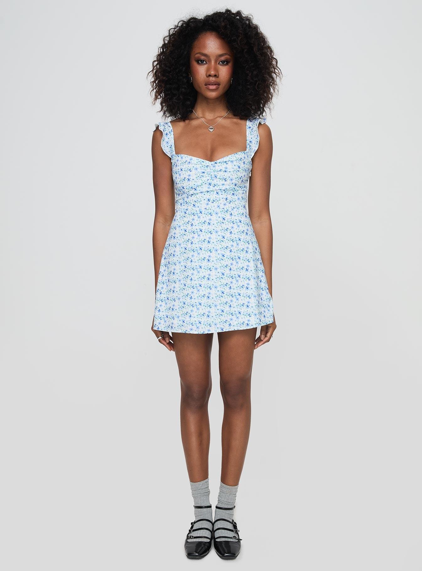 Landon Mini Dress Blue Floral Product Image