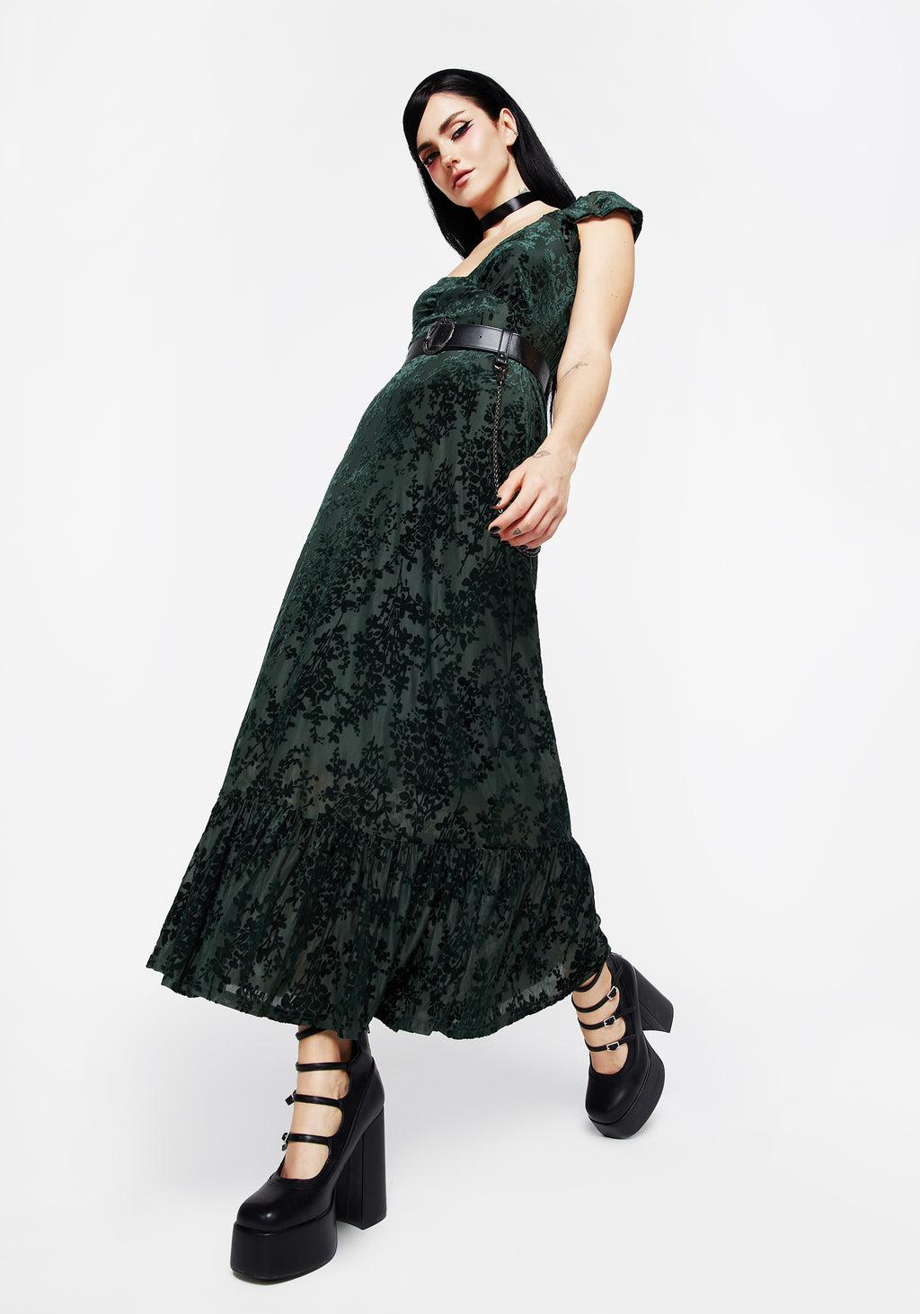 Avalon Floral Flocked Velour Frill Sleeve Midaxi Dress Product Image