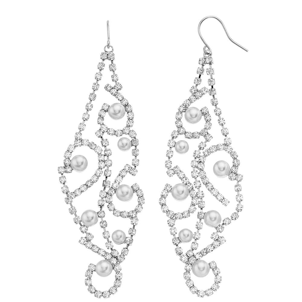Vieste Crystal & Pearl Nickel Free Swirl Design Earrings, Women's, Silver Tone Product Image