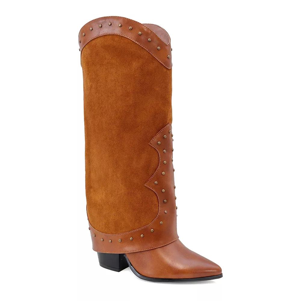 Yoki Gayle Western Suede Studded High Women's Boots, Size: 6, Red Product Image