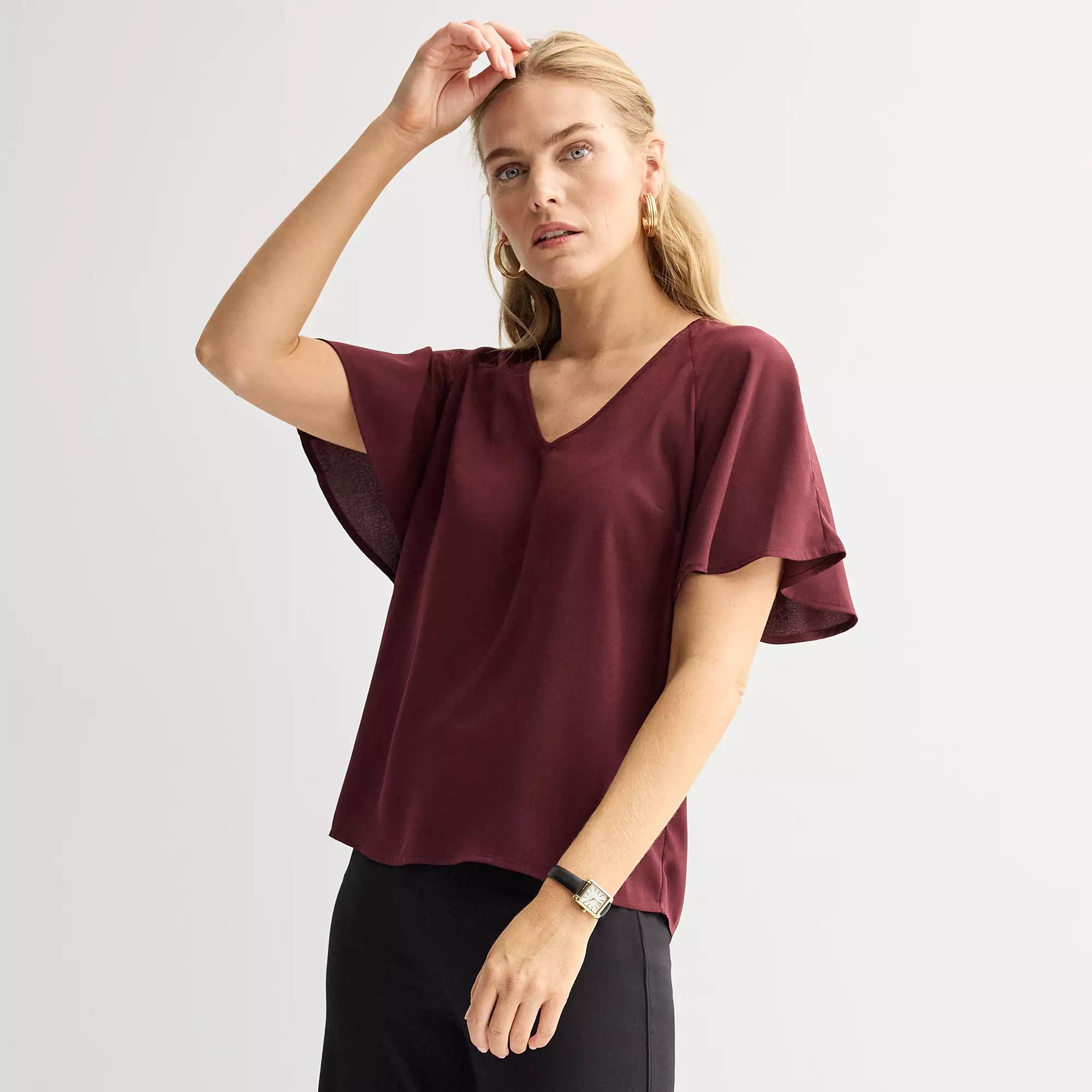 Petite Nine West Short Sleeve Dolman Blouse, Women's, Size: XS Petite, Maddie Purple Product Image