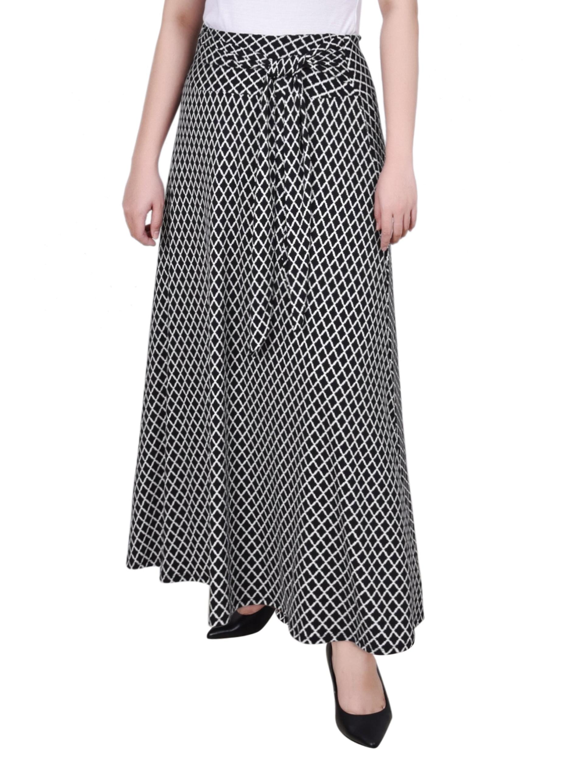 Black Serrated Rhombus Maxi Skirt With Sash Waist Tie - Petite Product Image