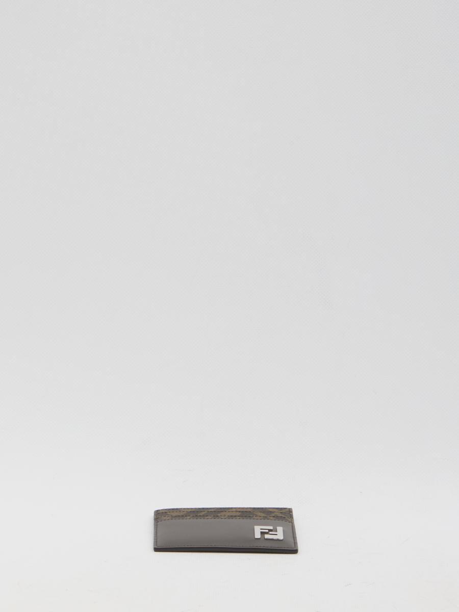 FENDI Brown Card-holder With Squared Ff Motif In Leather And Ff Canvas Man In Ebony Product Image