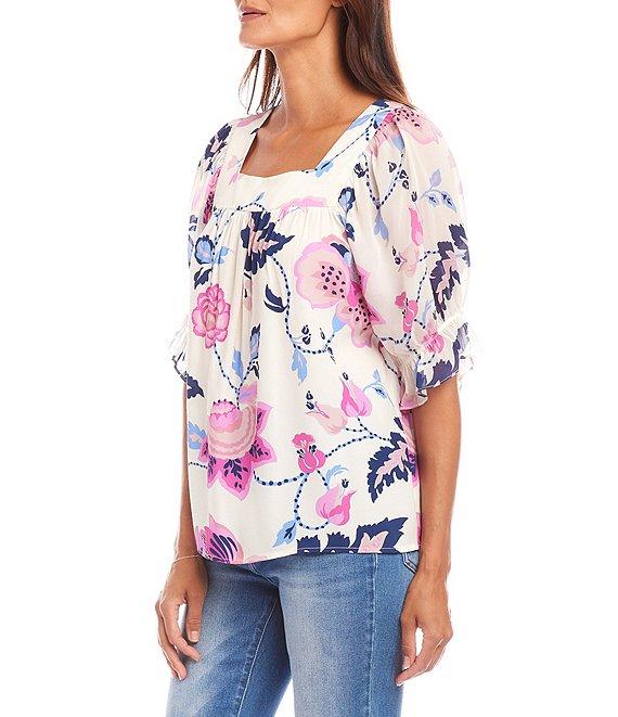 Karen Kane Square Neck Short Sleeve Floral Print Blouse Product Image
