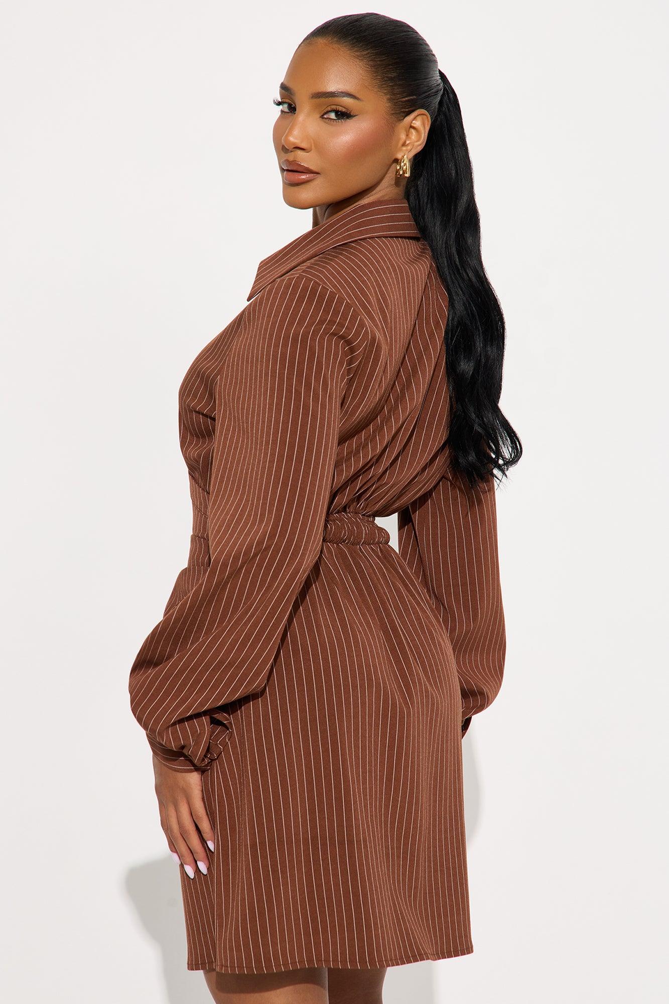 Valeria Pinstripe Mini Dress - Brown Female Product Image