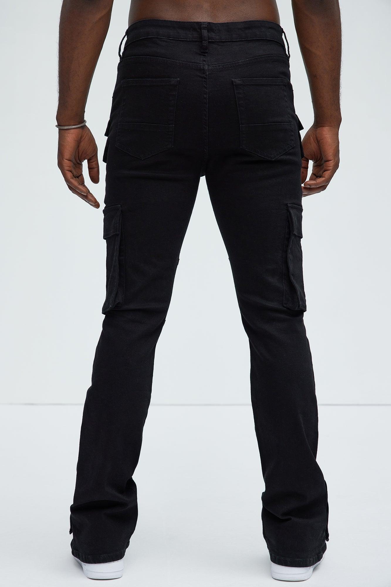 Snap At It Cargo Stacked Skinny Flare Jeans - Black Product Image