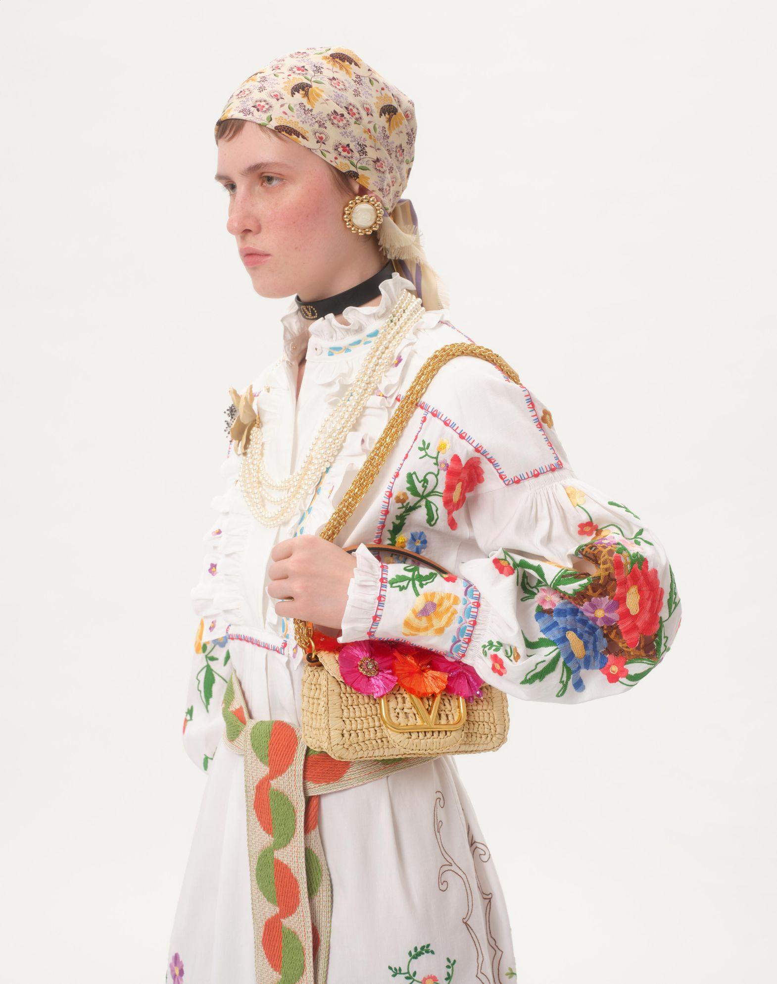 Valentino Garavani Locò Small Shoulder Bag In With Flowers And Beads Product Image