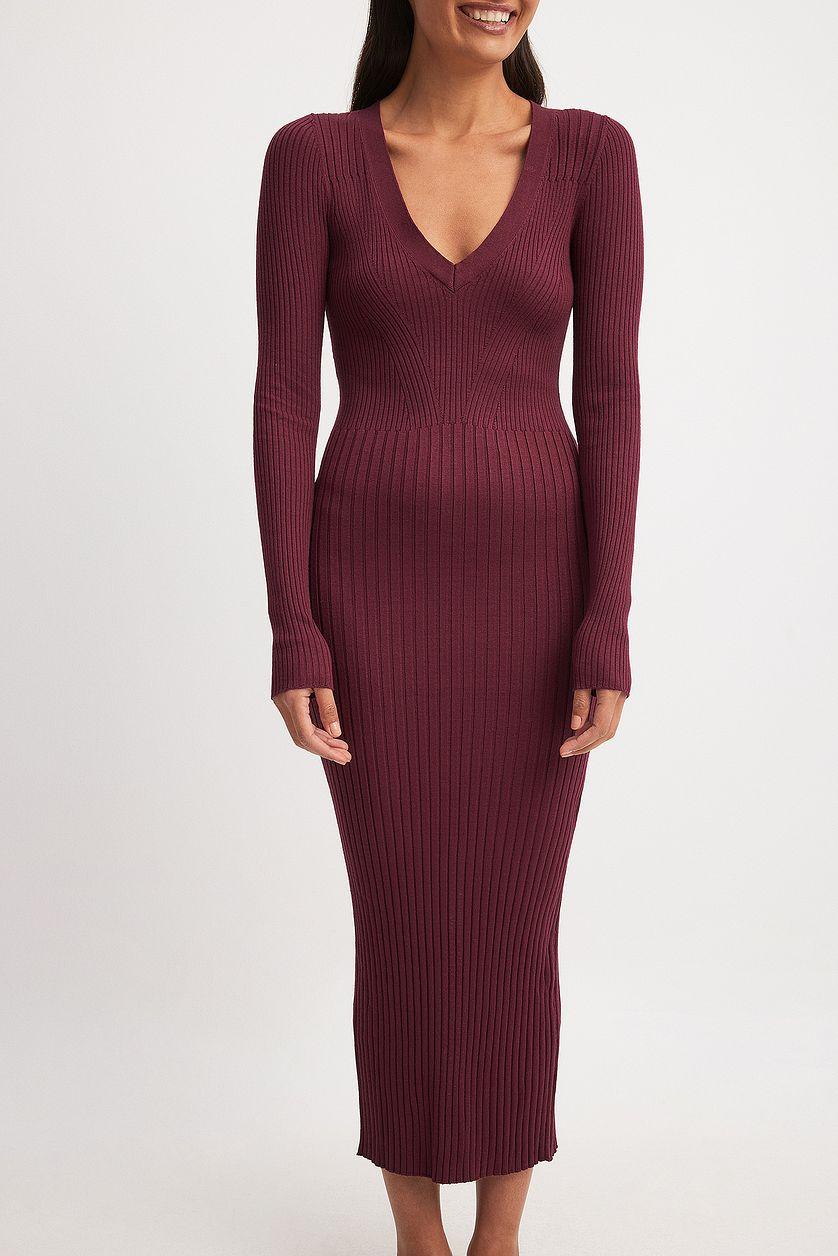Knitted V-Neck Midi Dress Product Image