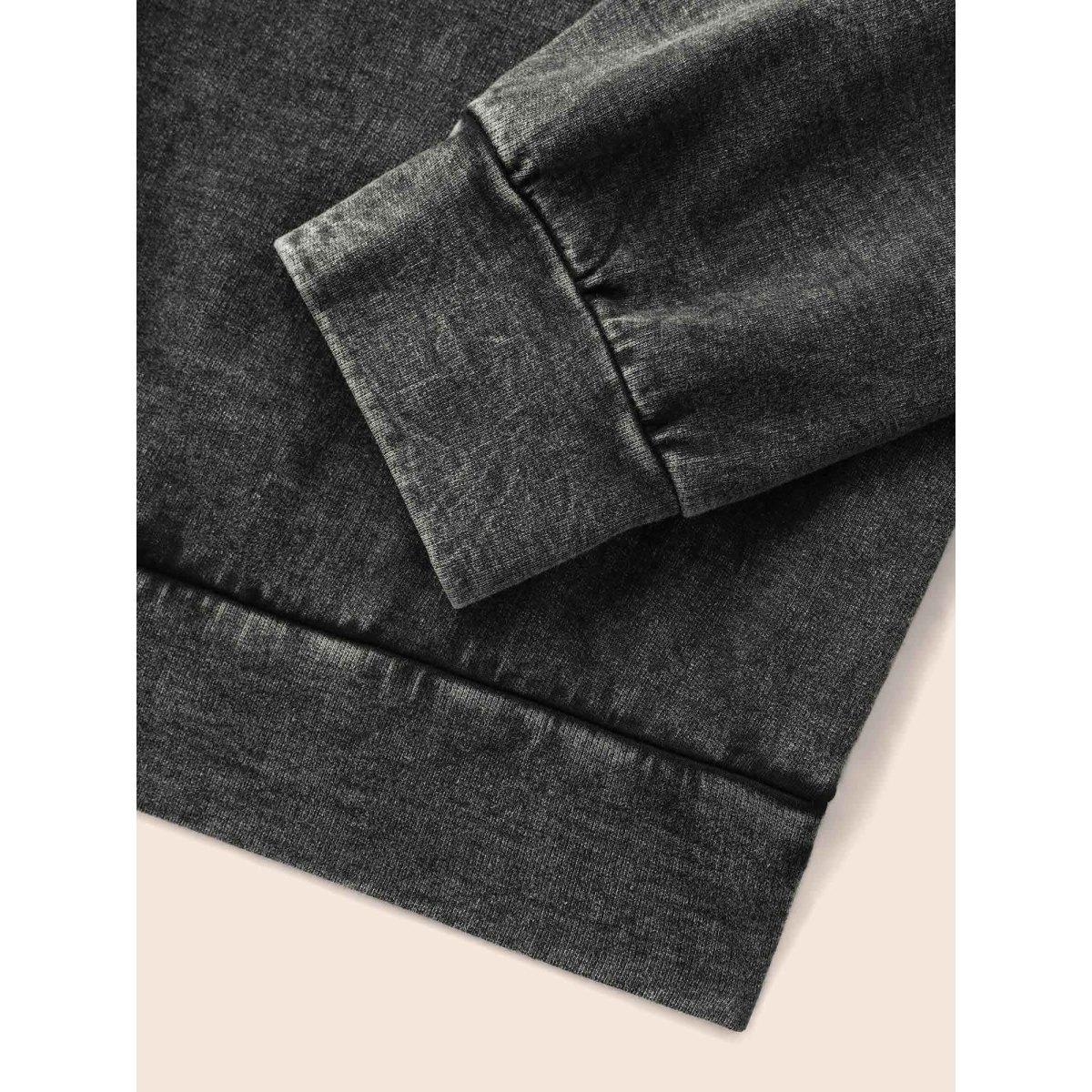 Plus Size Retro Wash Cotton Sweatshirt Women Black Leisure Non Round Neck Casual Sweatshirts BloomChic 28/5X Product Image