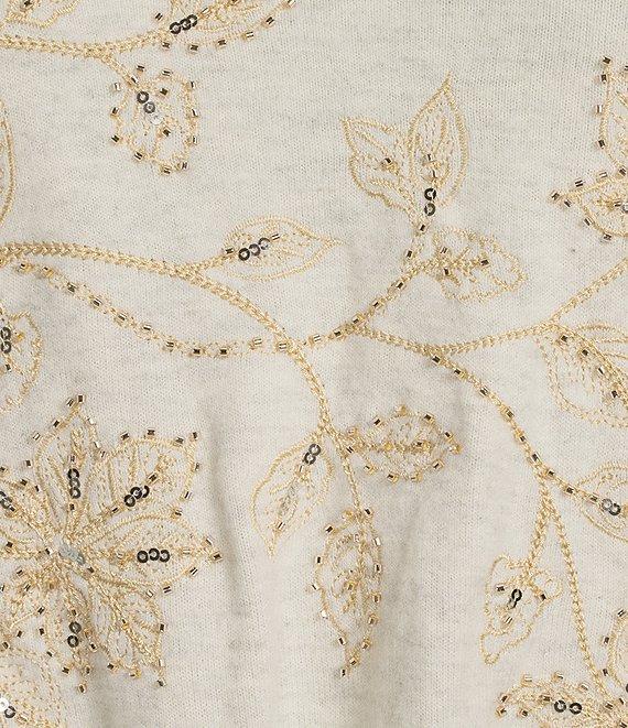 Democracy Beaded Floral Embroidered V-Neck Long Sleeve Top Product Image