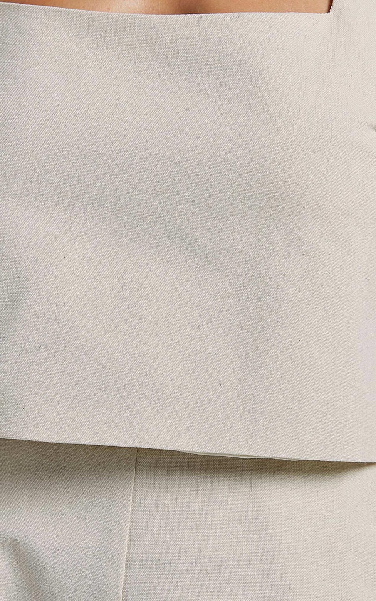 Salvador Two Piece Set - Linen Sleeveless Crop Top and High Waisted Tailored Shorts in Oatmeal Product Image