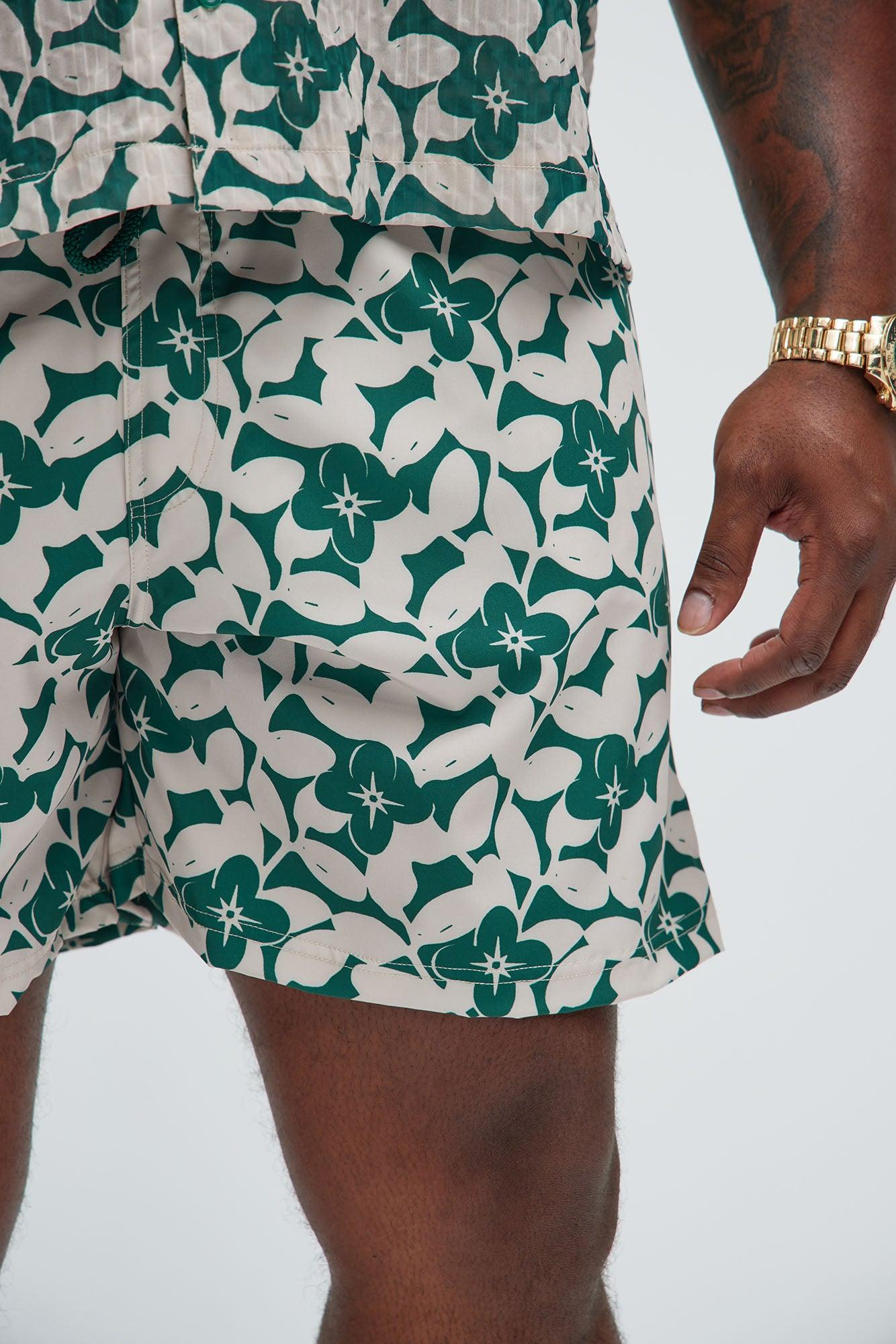 Bayou Floral Swim Mid Trunk - Green/combo Product Image