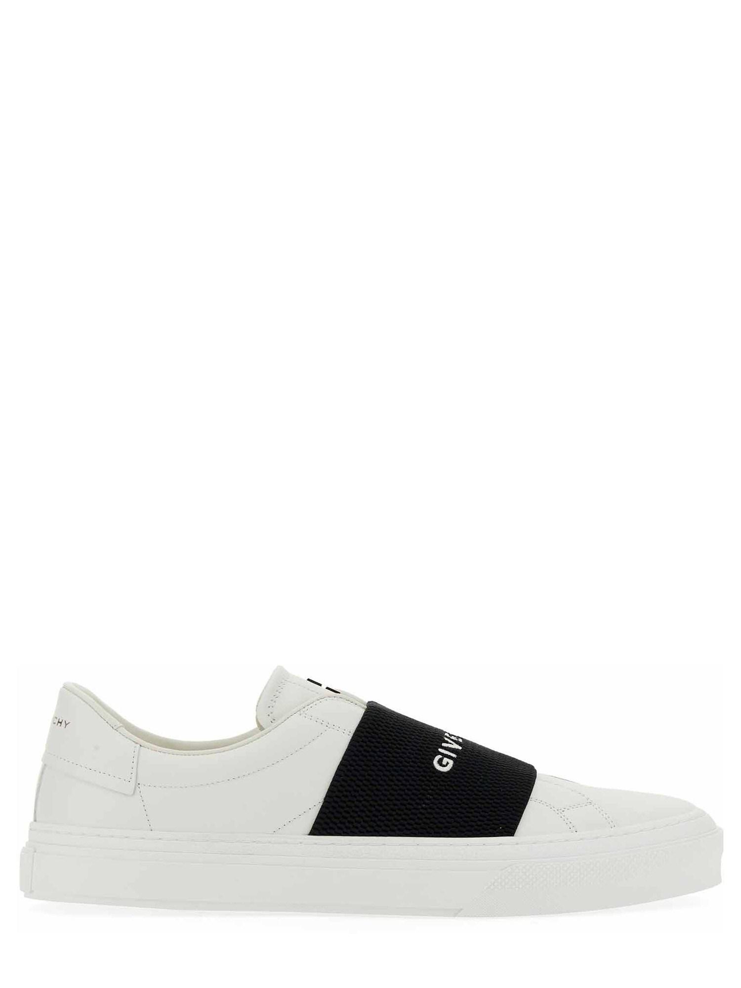 GIVENCHY Logo-embroidered Slip-on Leather Sneakers In White Black Product Image