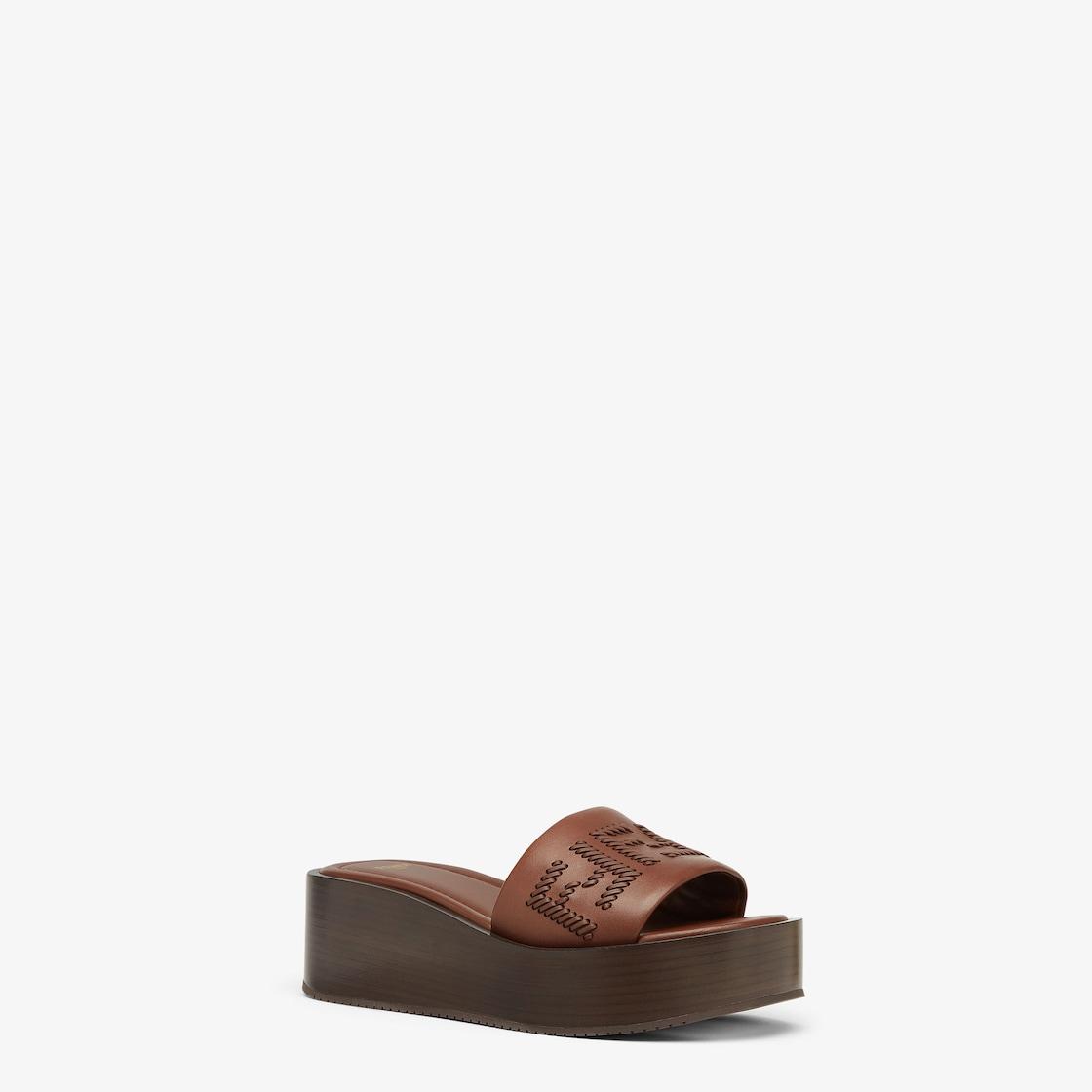 Fendi SunshineBrown leather flatform slides Product Image