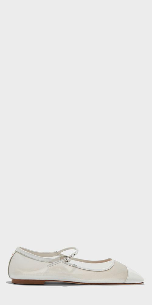 AEYDE Round Toe Ballerina Shoes With Contrast Piping In White Product Image