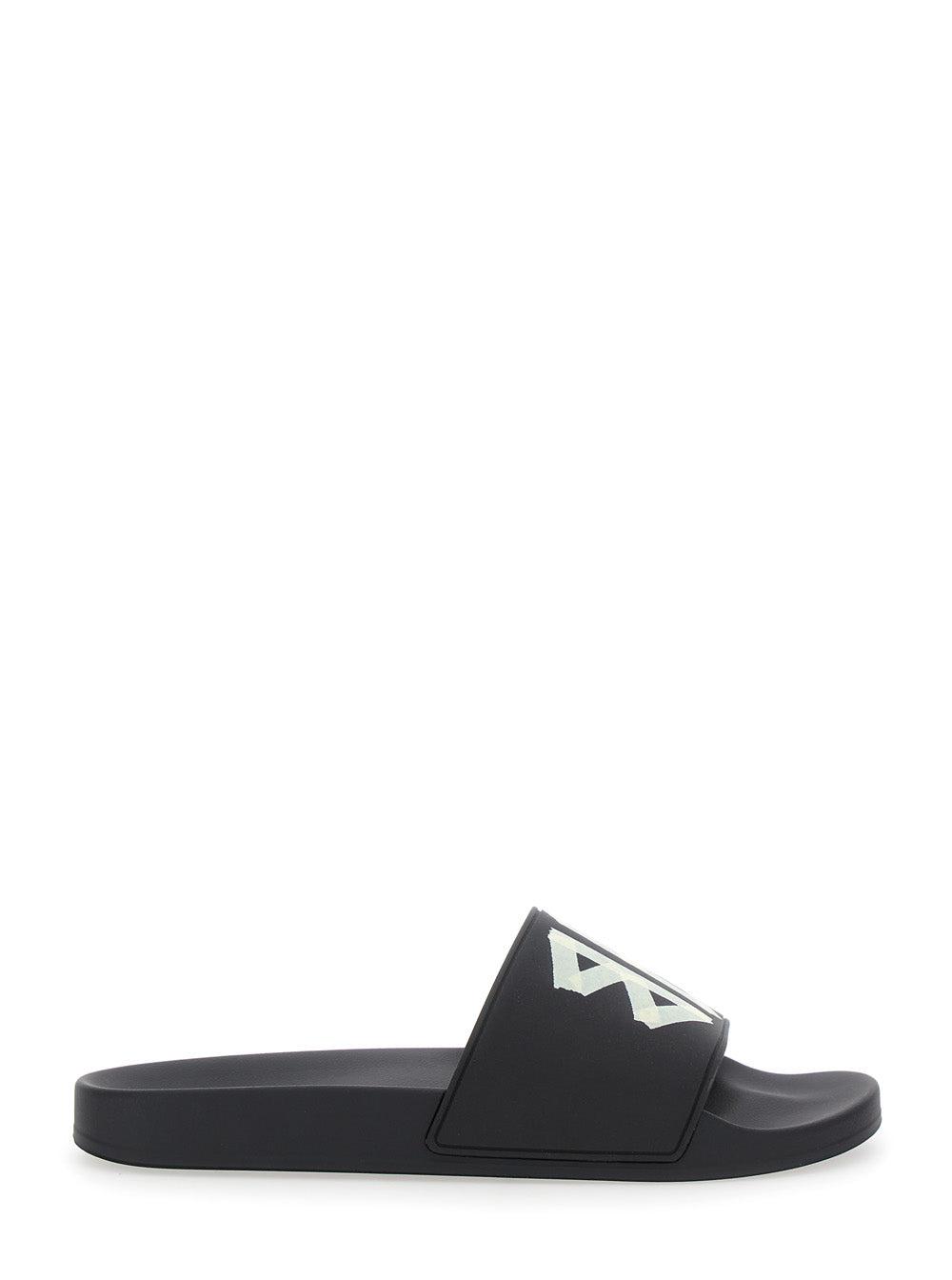 BALENCIAGA Black Sandals With Maxi Contrasting Logo In Tech Fabric Man In Multicolor Product Image