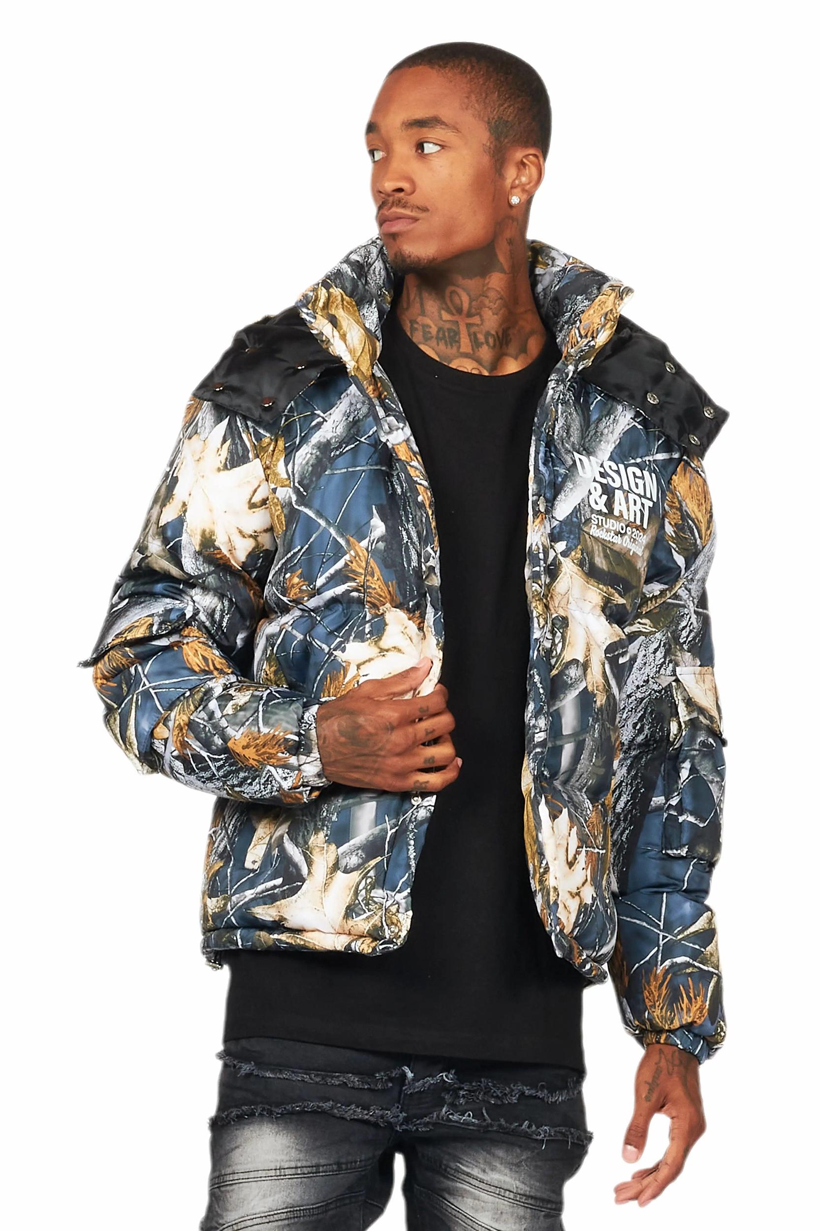 Bandik Black Tree Camo Puffer Jacket Male Product Image