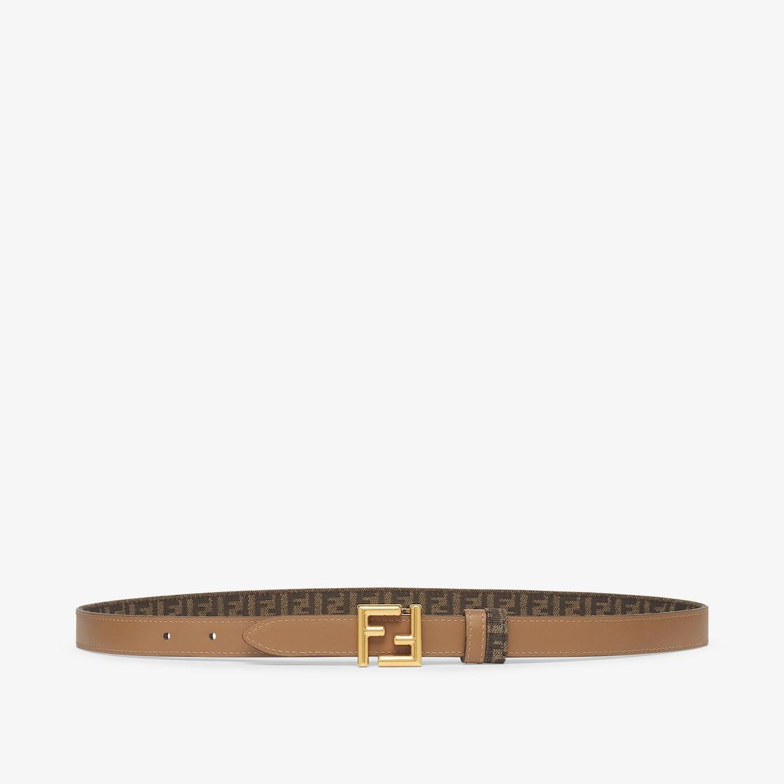 FF BeltBrown FF jacquard and beige leather reversible belt Product Image