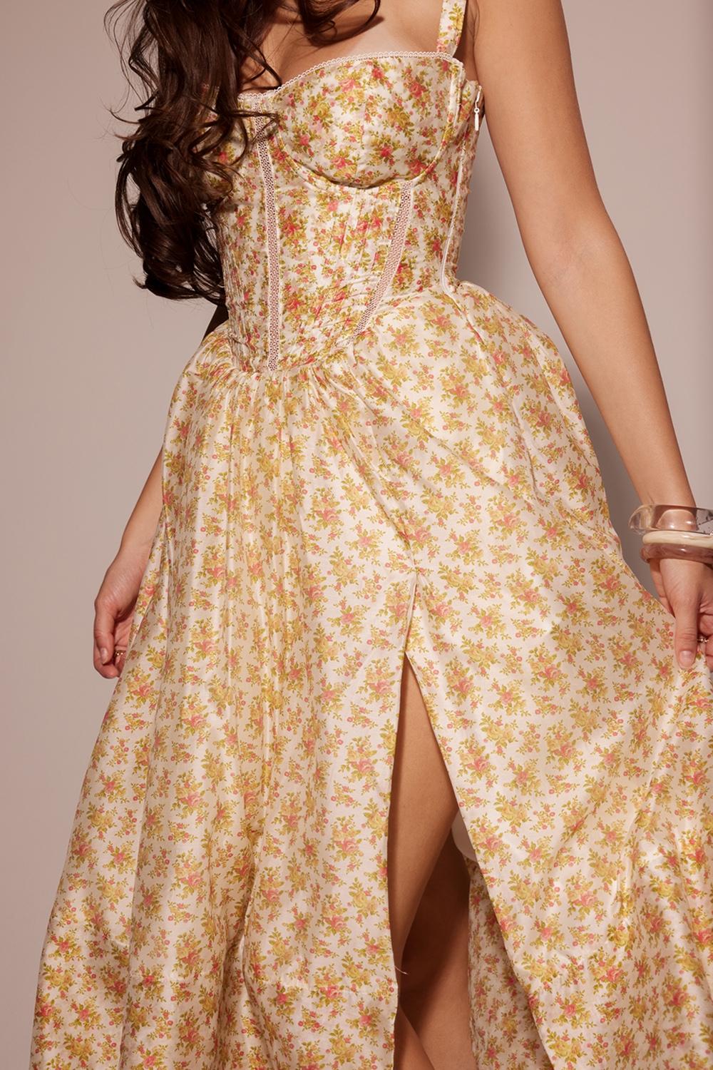 Kelly  royal rose print corset midi sundress Product Image