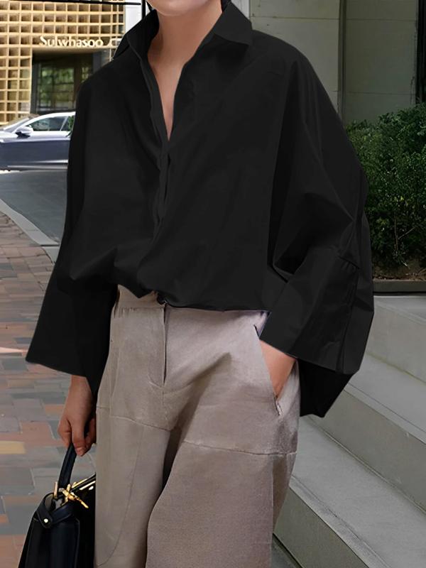 Long Sleeves Loose Solid Color Lapel Collar Blouses&Shirts Tops Product Image