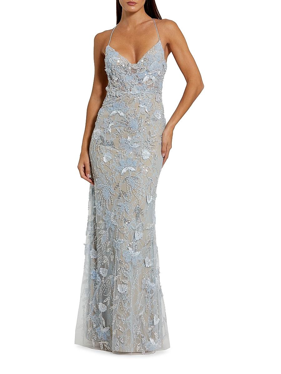 Womens Floral Lace Open Back Gown Product Image