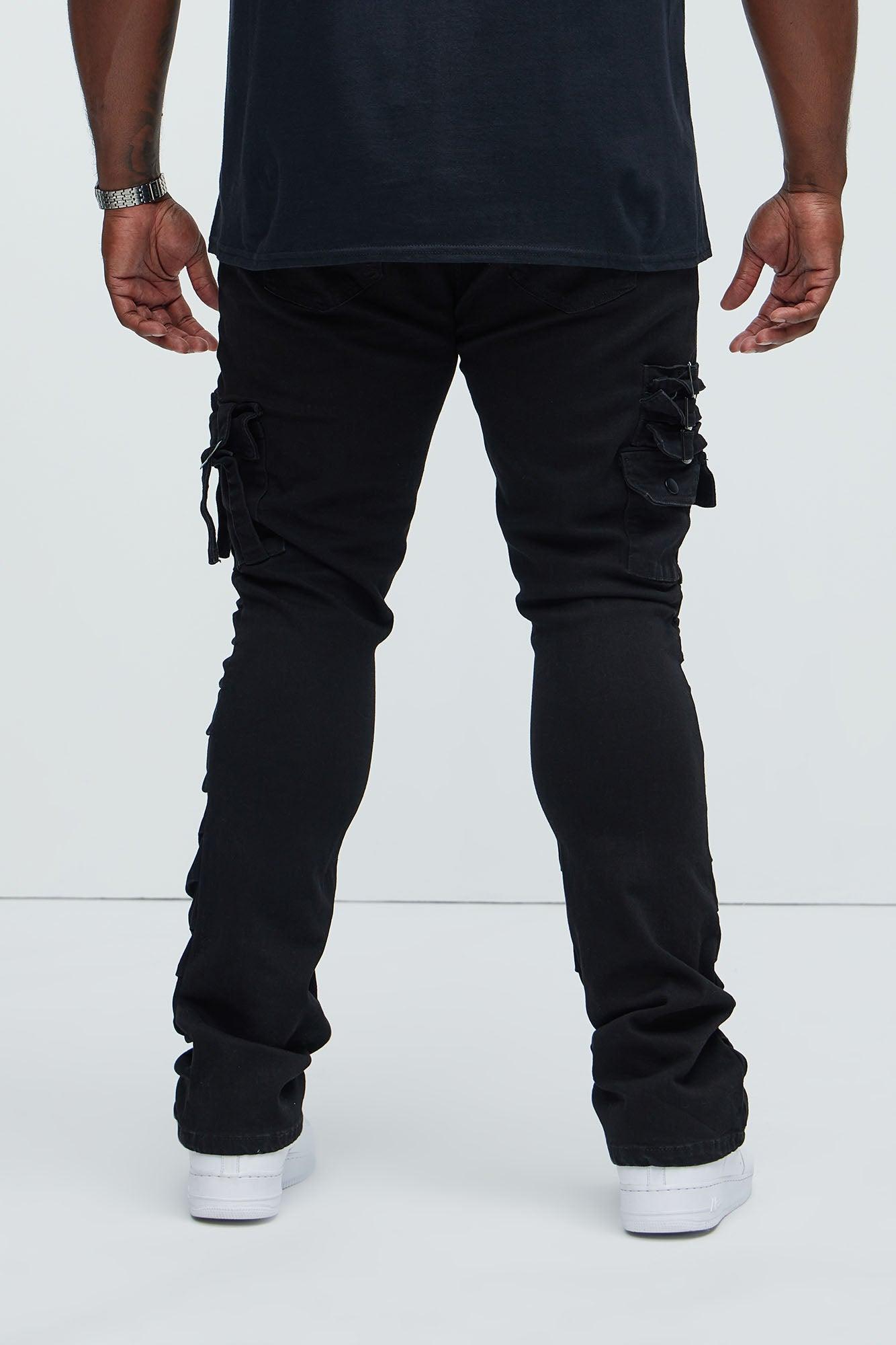 Step In Ruched Skinny Flare Cargo Jeans - Black Product Image