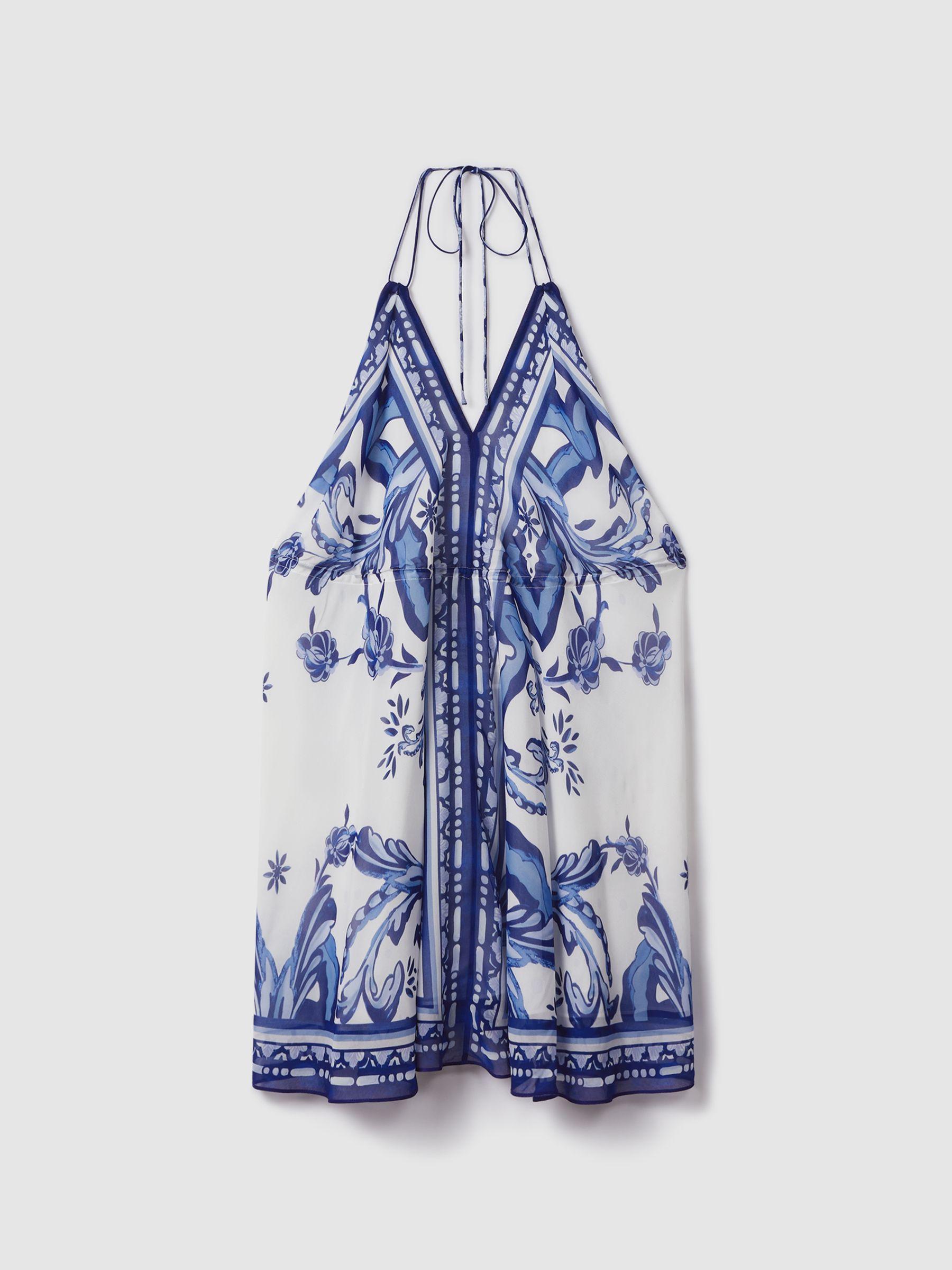 Printed Tie Waist Mini Dress in Blue Product Image
