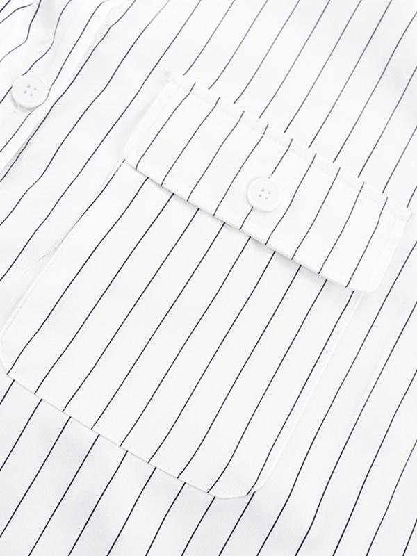 Irregular Clipping Long Sleeves Split-Joint Striped Lapel Blouses Product Image