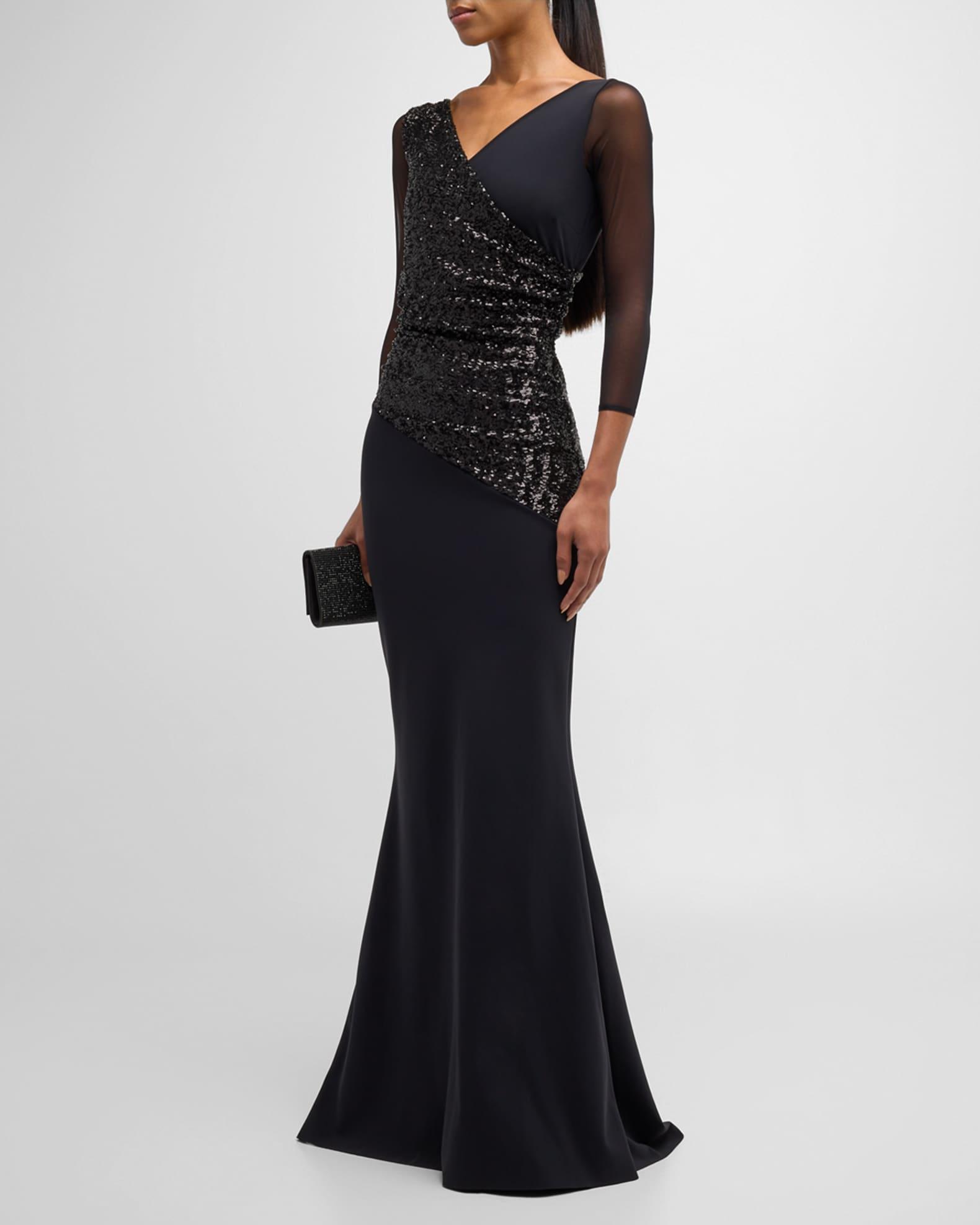 Sequin Illusion-Sleeve Trumpet Gown Product Image