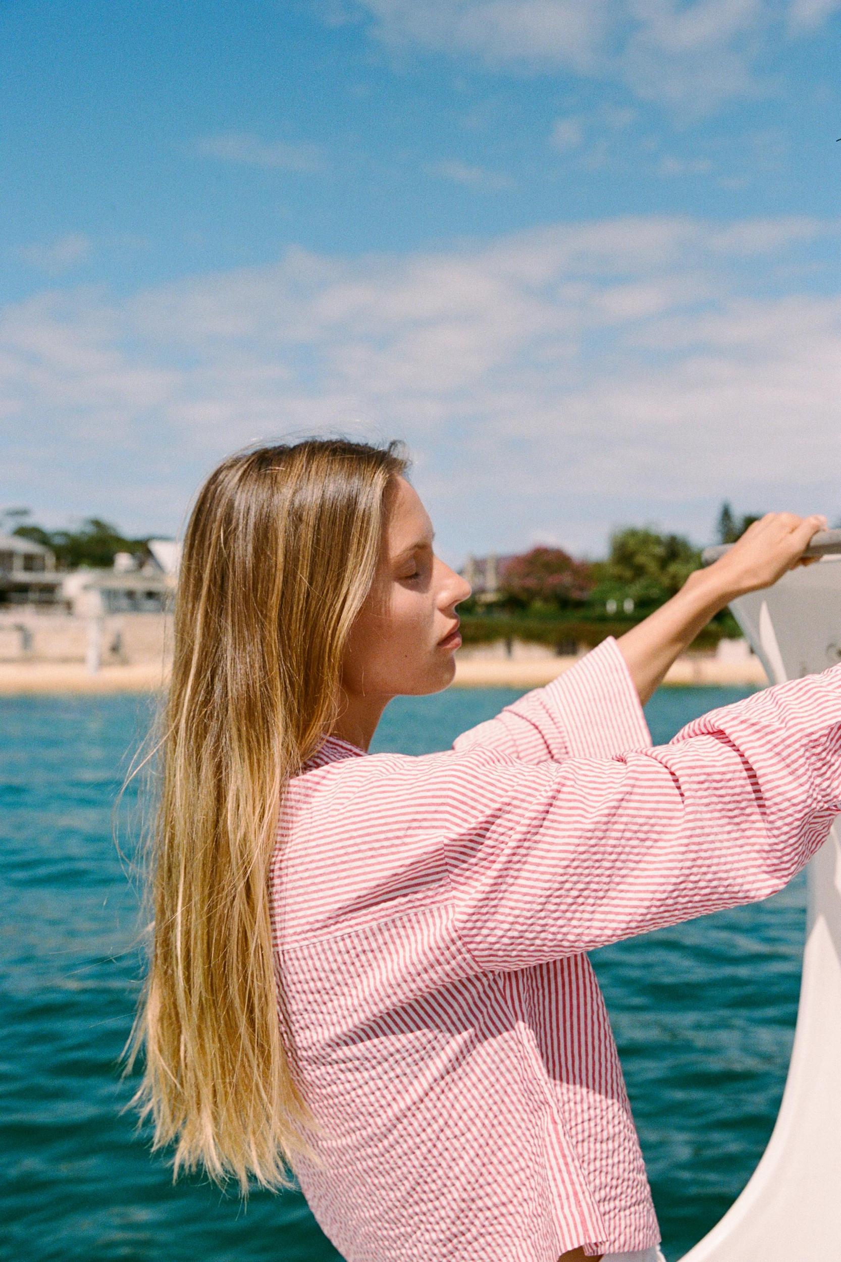 STRIPED HIGH NECK SHIRT Product Image