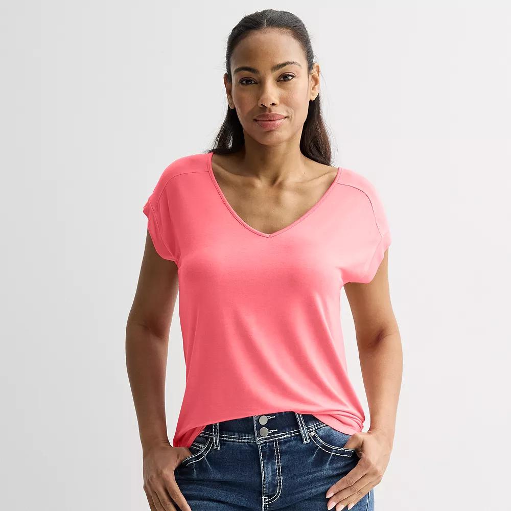 Women's Apt. 9® Short Sleeve V-Neck Tunic Top, Size: Small, Pinky Ring Product Image