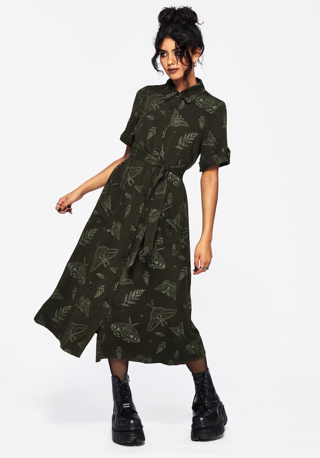 Callopistria Moth Print Midi Shirt Dress - Green Product Image