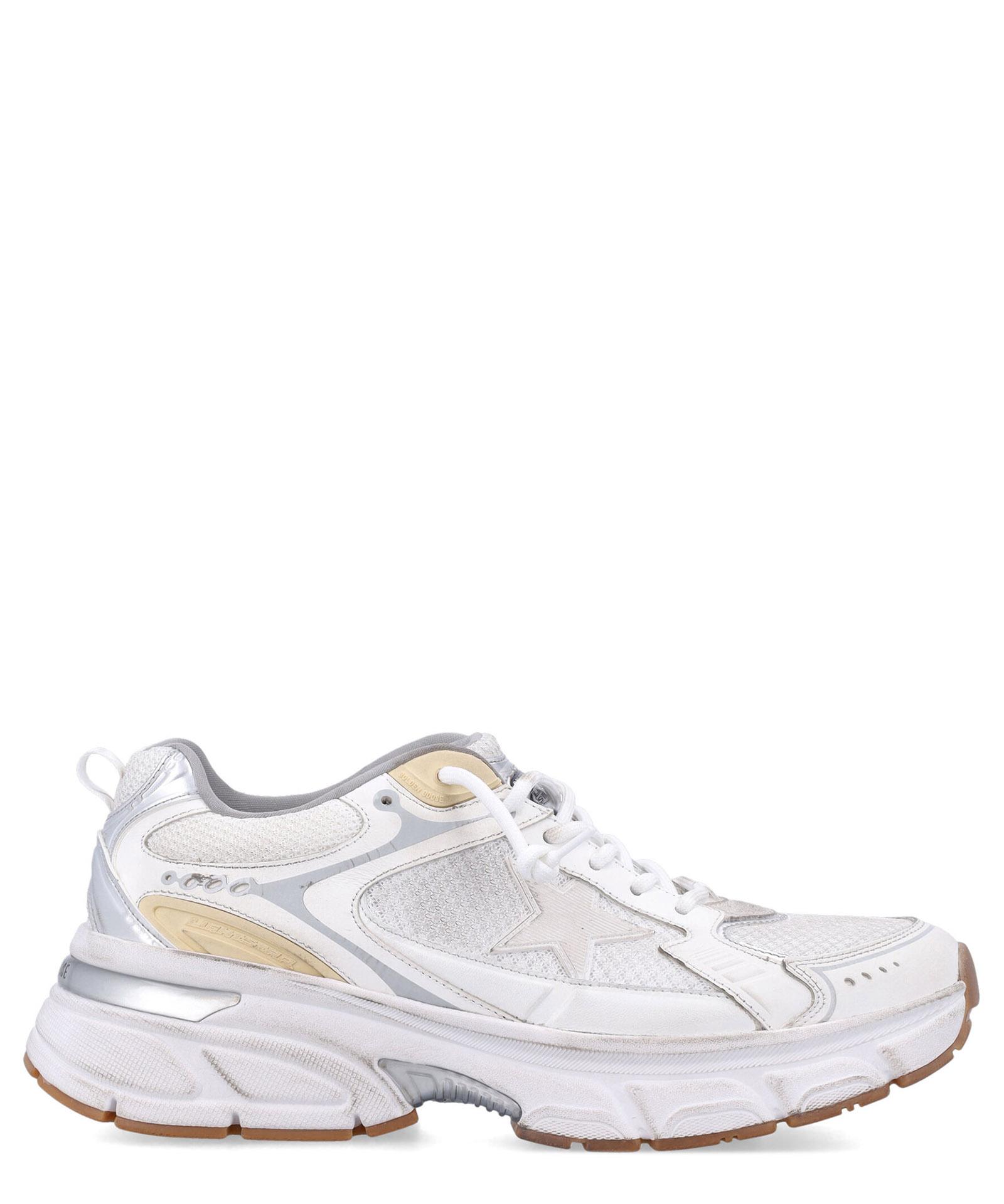 GOLDEN GOOSE Lightstar Leather Net And Suede Upper Sneakers With Tpu Star Net Heel In White Product Image