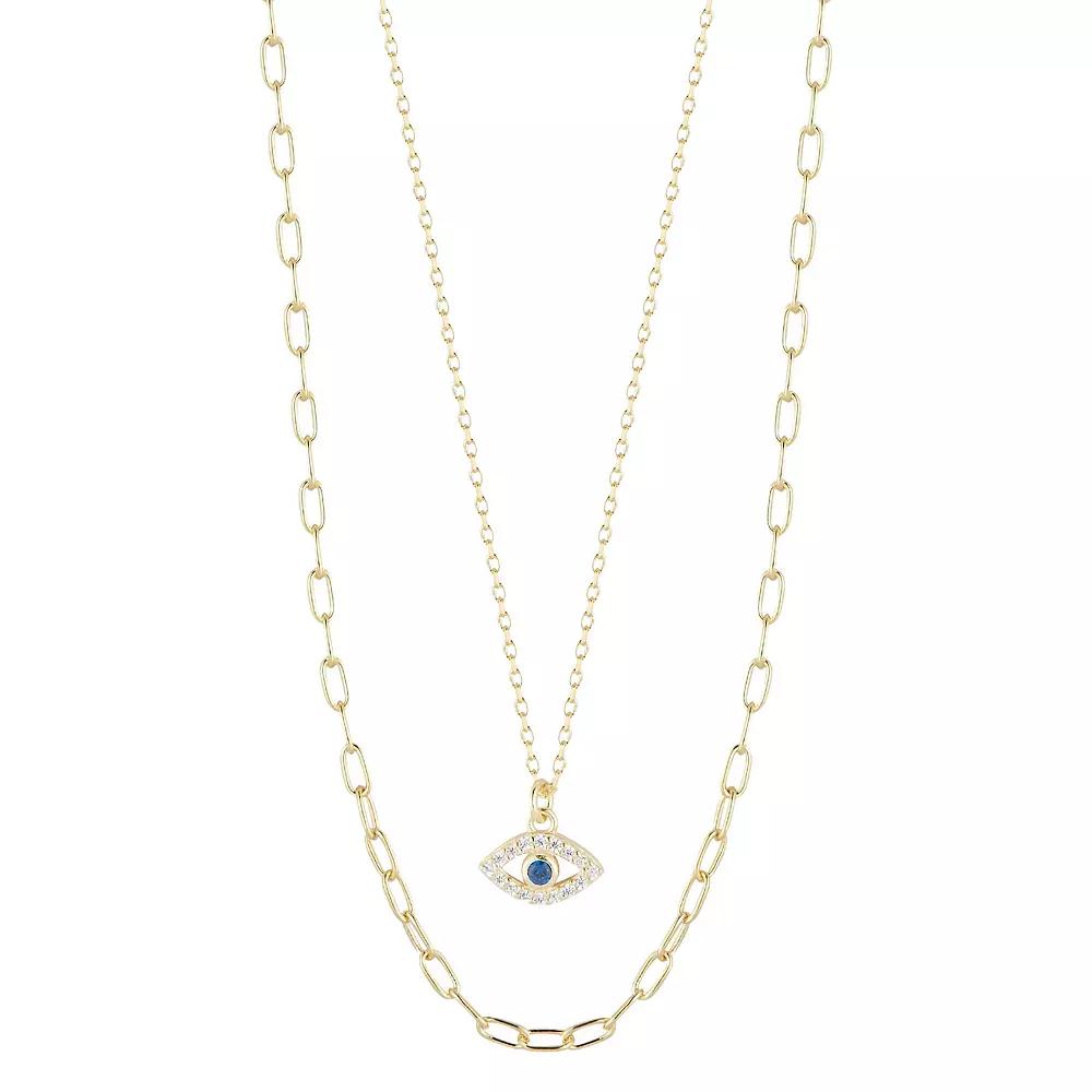 Sunkissed Sterling Layered Cubic Zirconia Evil Eye Necklace, Women's, Gold Tone Product Image