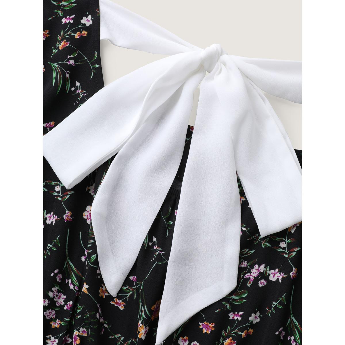 Plus Size Black Floral Print Bow Back Detail Blouse Women Timeless Short sleeve Square Neck Elegant Blouses BloomChic 10/M Product Image